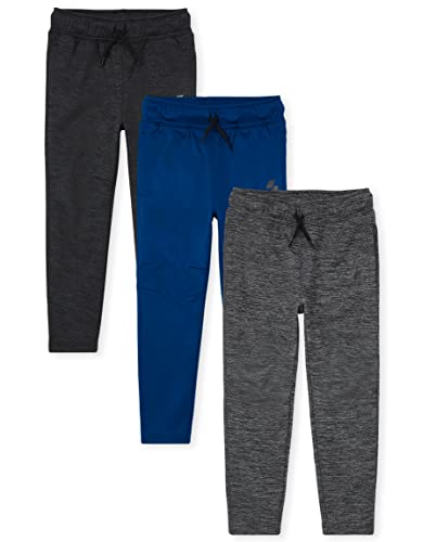 The Children's Place Boys' Athletic Performance Pants, Black/Blue/Heather Gray 3-Pack, Small