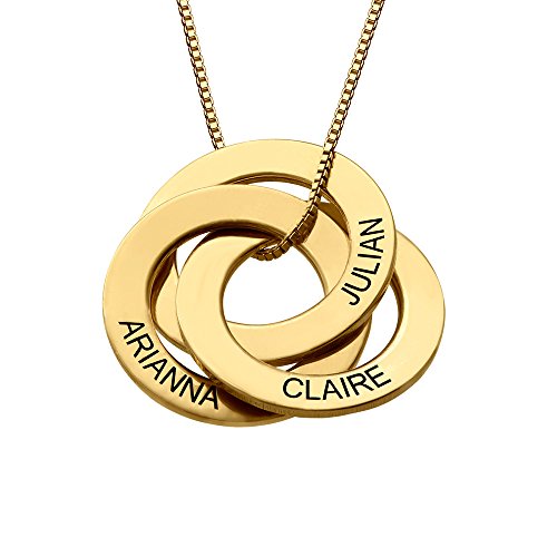 MyNameNecklace Personalized Russian Ring Engraved Name Necklace - Personalized 3 Circles Disc Christmas Jewelry Gift for Mom Wife