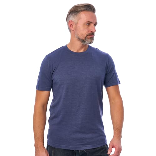 Merino.tech Merino Wool T-Shirt Mens - 100% Organic Merino Wool Undershirt Lightweight Base Layer (Large, Navy Blue)
