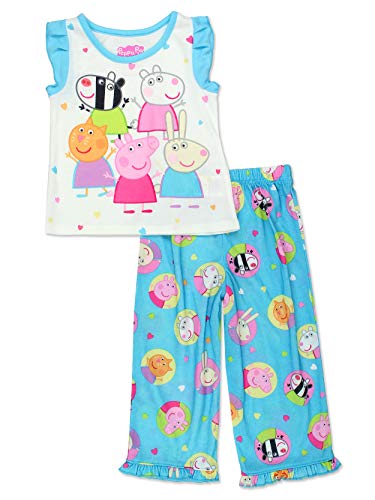 Peppa Pig Girls Toddler Soft Polyester Short Sleeve Pajamas (2T, Short Sleeve Blue)