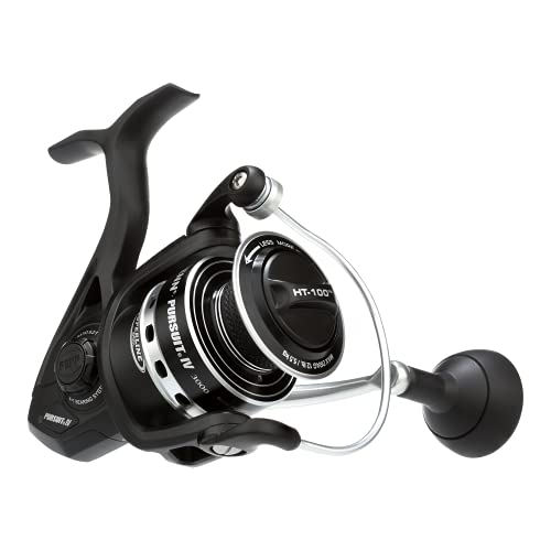 PENN Pursuit IV Inshore Spinning Fishing Reel, Size 3000, HT-100 Front Drag, Max of 12lb, 5 Sealed Stainless Steel Ball Bearing System, Built with Carbon Fiber Drag Washers, Black Silver