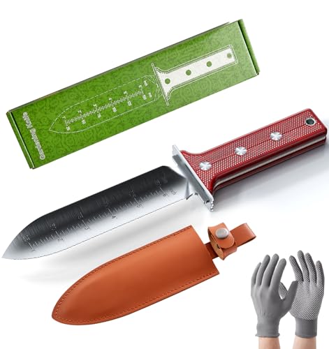 AKAKD Gardening Hori Hori Garden Knife - Gardening Knife,Soil Knife, Serrated Side Weeding Knife,Digging Knife,Garden Knives With Sheath,Full Tang Hori Hori Knife