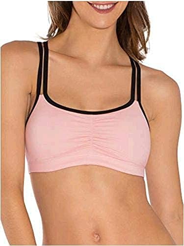 Fruit of The Loom Womens Spaghetti Strap Cotton Pull Over 3 Pack Sports Bra, Blushing Rose With Black/Charcoal/Black, 38