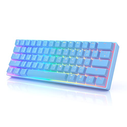 HK GAMING GK61s Mechanical Gaming Keyboard - 61 Keys Multi Color RGB Illuminated LED Backlit Wired Programmable for PC/Mac Gamer (Gateron Mechanical Red, Blue)