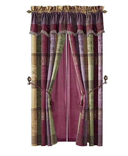 Chezmoi Collection 4 Pieces Multi Color Gitano Jacquard Patchwork Window Curtain / Drape Set with Sheer Backing