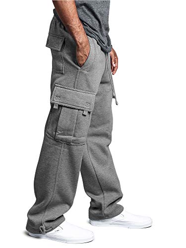 G-Style USA Men's Solid Fleece Heavyweight Cargo Pants FL77 - Gray - Large
