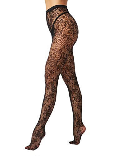 EVERSWE High Waist Fishnet Tights Thigh High Stockings Suspender Pantyhose (Allover Flower, LXL)
