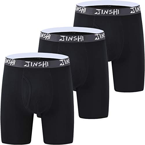 JINSHI Men's Underwear Boxer Briefs Super Soft Comfy Long leg Strechy Black 3-pack Size (Black XL)