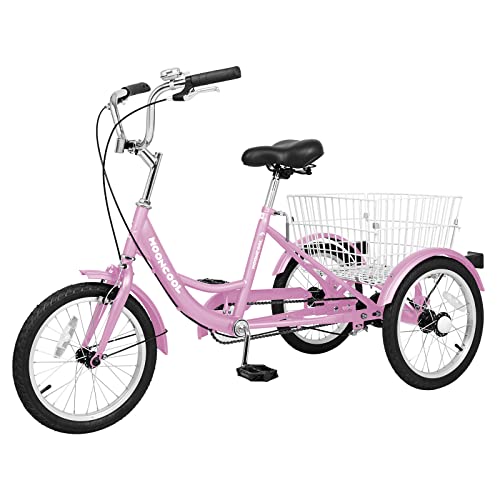 DoCred 16 inch Tricycle Trikes for Beginner Riders, Single Speed 3 Wheel Bikes, Low Step Through Three-Wheeled Bicycles with Rear Basket