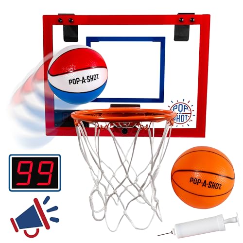 All New Official Pop-A-Shot Super Slam Over The Door Hoop | Breakaway Rim Built for Dunks | Audio Commentary, LED Scoreboard, Score Tracking, & Unique Dunk Sensor | for Teens and Adults
