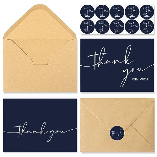 NESCCI 24 PCS Thank You Cards With Envelopes,Thank You Card,4x6 Inch Minimalistic Design, Thank You Notes for Wedding, Business, Baby Shower, Small Business, Funeral, Graduation (Blue)