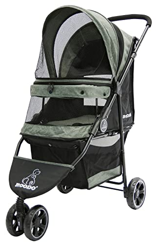 ROODO Dog Stroller 3Wheel Pet Stroller Cat Stroller Lightweight Foldable Portable Compact Jogger Pet Gear Puppy Travel Pet Stroller Suitable for 30LB Small Dogs and Cats(Gray)