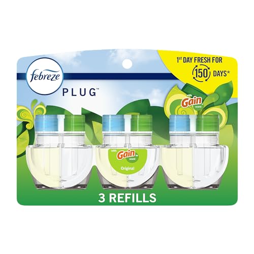 Febreze Plug in Air Fresheners, Gain Original Scent, Odor Eliminator for Strong Odors, Scented Oil Refill (3 Count)