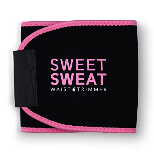 Sweet Sweat Waist Trimmer for Women and Men - Sweat Band Waist Trainer Belt for High Intensity Training and Gym Workouts, 5 Adjustable Sizes Black/Pink
