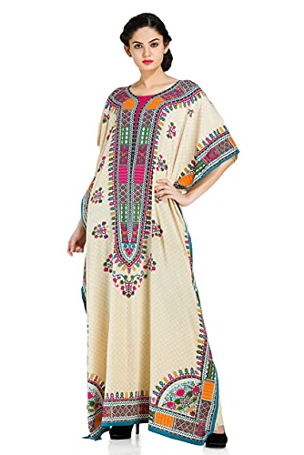 Goood Times Plus Size Boho-Chic Beige Color Caftan-Style Seaside Adventure Cover-UP Dress,Beige,One Size