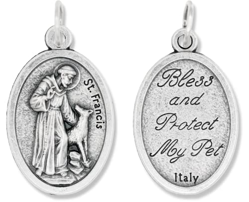Caritas et Fides St. Francis Bless and Protect My Pet Medal Charm - 1' Medal Pendant Silver Oxidized St. Francis for Necklace, Medals for Jewelry Catholic, Made in Italy