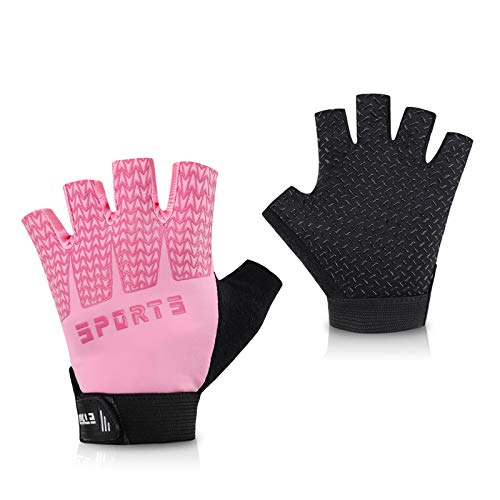 Accmor Pink Kids Cycling Gloves, Half Finger Sports Gloves for Girls, Breathable Outdoor Gloves for Cycling, Camping, Fishing, Hiking, Climbing, Riding