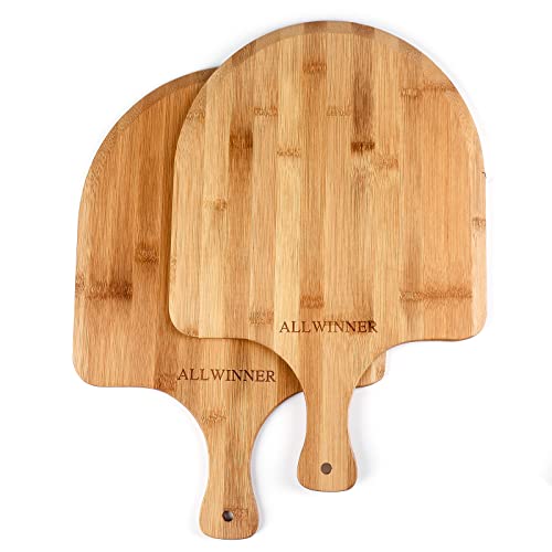 ALLWINNER Pizza Peel 12 Inch, 2 Pack Bamboo Pizza Paddle, Wooden Pizza Peels for Making Pizza, Pizza Bread Pie Cutting Board for Kitchen