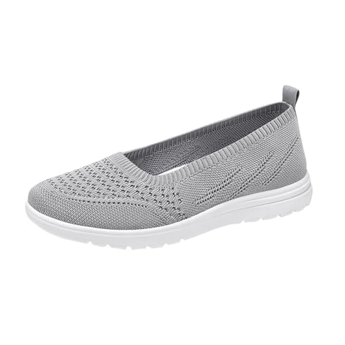 Womens Hands Free Slip on Shoes Mesh Perforated Breathable Casual Shoes A Slip On Solid Shoes Arch Support Lightweight Sneakers 02_Grey, 8