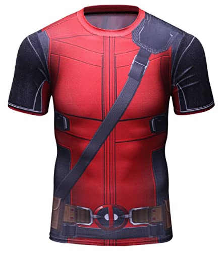 Red Plume Mens 3D Digital Printing Short Sleeve T-Shirt Outdoor Running Yoga Fitness Tight Shirt for Men Red B