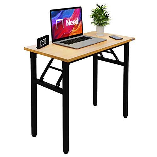 Need Folding Desk Small Desk 31 1/2' No Assembly Foldable Computer Desk for Small Space/Home Office/Dormitory,Teak&Black Frame