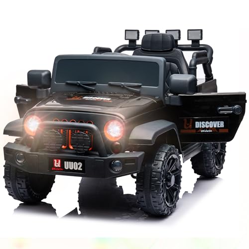u URideon Kids 12V Ride On Truck, Battery Powered Electric Ride On Car with Parent Remote Control,3 Speeds, LED Lights, MP3 Player (Black)