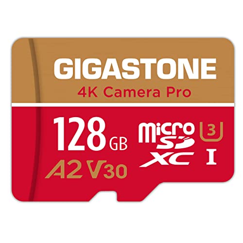 Gigastone [5-Yrs Free Data Recovery] 128GB Micro SD Card, 4K Camera Pro MAX, A2 V30 MicroSDXC Memory Card for Smartphone, Gopro, Action Cams, 4K UHD Video, Up to 120/80 MB/s, UHS-I U3 C10 with Adapter