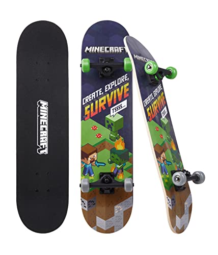 Sakar Minecraft 31 inch Skateboard, 9-ply Maple Deck Skate Board for Cruising, Carving, Tricks and Downhill