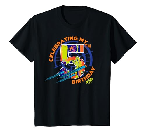 Kids Nerf Birthday Celebrating My 5th Graphic Color Filled Logo T-Shirt