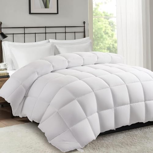 MERITLIFE Summer Cooling Comforters Queen Size Fluffy All Season White Down Alternative Comforter Lightweight Quilted Duvet Insert with 8 Corner Tabs (White Queen,88'x88')