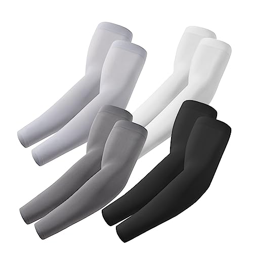 ROXUN 4 Pairs Arm Sleeves, Cooling UV Sun Protection Sports Compression for Men/Women Black+Dark Gray+Light Gray+White