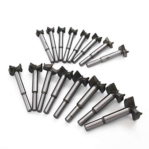 Meichoon Forstner Drill Bit Set 15-35mm 16 Pcs, Carbide Forstner Bits High Speed Steel Wood Tool Punching Bit Wood Slabs Flat Wing Drilling Hole Hinge Cemented Carbide Drilling Counterbore DC01