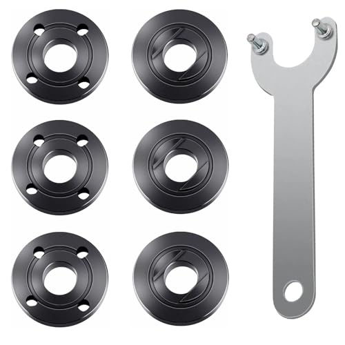 Totowood 7PCS Grinder Flange Angle Wrench Spanner Metal Lock Nut，1PCS Angle Grinder Wrench, 6PCS Flange Nuts,Compatible with Dewalt Bosch Black Decker Ryobi Makita(5/8'-11 threaded shaft)