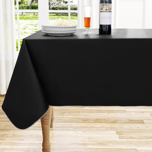 homing Rectangle Vinyl Tablecloth, Waterproof Spillproof Plastic Flannel Backed Table Cloth, Wipe Clean Table Cover for Dining Table, Buffet Parties and Camping (Black, 60' x 84')