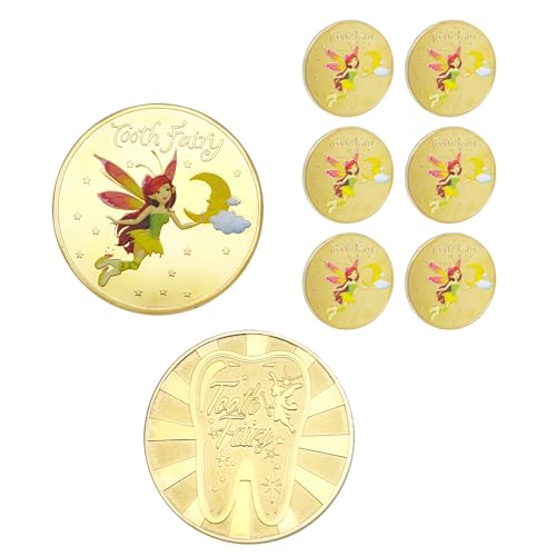 6 Pcs Tooth Fairy Coins Reward Commemorative Coin Collection Experience Gift for Lost Teeth Kids (Color Fairy x 6)