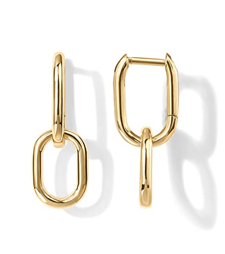 PAVOI 14K Yellow Gold Convertible Link Earrings for Women | Paperclip Link Chain Earrings | Drop Dangle Earrings