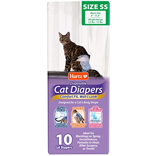 Hartz Disposable Cat Diapers, Size XS 10 count, Comfortable & Secure Fit, Easy to Put On