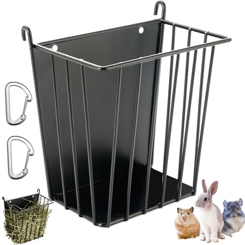 LUAVIARU Upgrades Rabbit Hay Feeder - Guinea Pig Hay Feeder - Metal Frame Hay Rack with Adjustable Hook - Less Wasted - for Guinea Pigs - Chinchilla Bunny Cage Accessories - Bunny Feeder