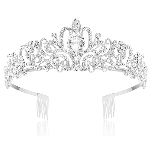 Makone Crowns for Women Princess Tiaras for Girls Queen Crown and Comb Tiara for Wedding Birthday Pageant Bridal Prom Christmas Gift (Silver)