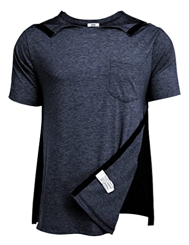 Deyeek Tear Away Shirts for Men Post Surgery Shoulder Broken Arm Clothing Side Snap Open Chemo Shirts for Port Access