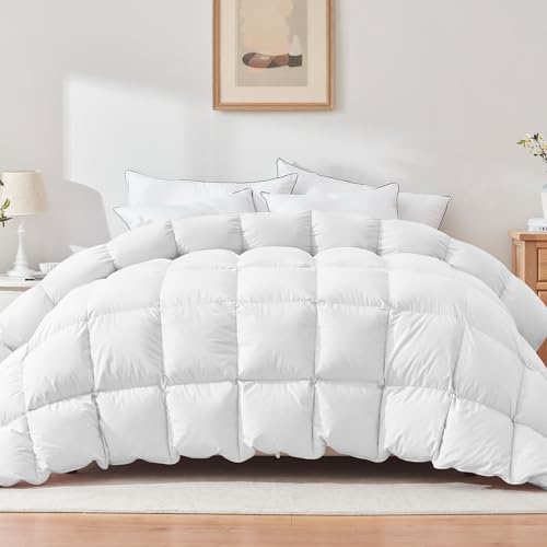 Cosybay Luxurious Goose Down Comforter King Size-All Season Feather Down Duvet Insert- Fabric 100% Cotton Cover with 8 Corner Tabs (106x90, Solid White)