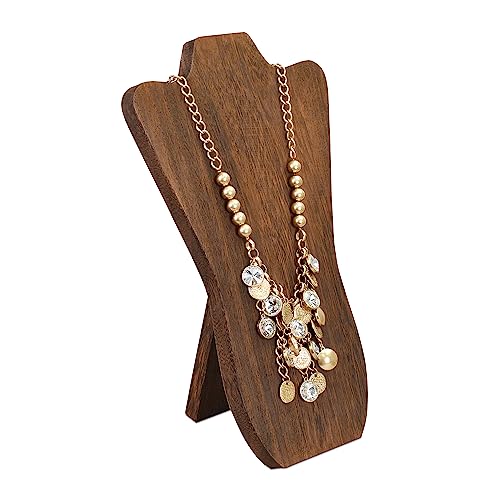 MOOCA Foldable Wooden Easel Necklace Display for Larger Necklaces, Portable Jewelry Organizer with Curved Top Design, Brown Color