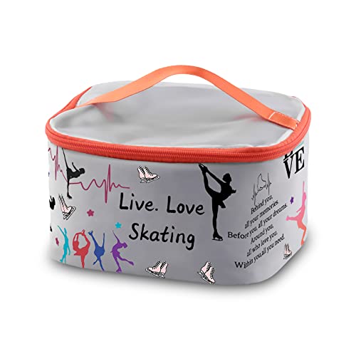 PXTIDY Ice Skating Gifts Skating Cosmetic Organizer Bag Live Love Figure Skating Gifts Makeup Case Skate Lover Gift for Women Skating Team Gift Ice Skater Survival Kit (grey LT)