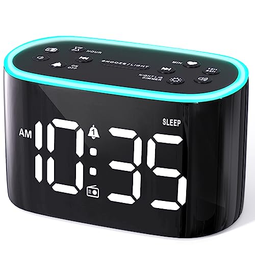 Odokee Loud Alarm Clock Radio for Heavy Sleepers, 7 Color Night Light, Easy to Set, 0-100% Dimmer, 3 Sound Adjustable Volume, FM Radio w/Sleep Timer, USB Charger, Digital Alarm Clock Radio for Bedroom