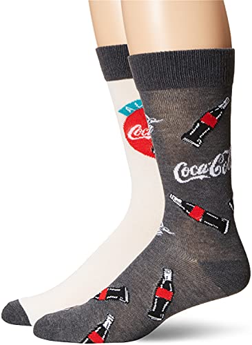 Coca-Cola Brands mens Coca-cola 2 Pack Crew Casual Sock, White Assorted, 10-13 US