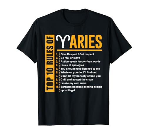 Birthday Gifts - Top 10 Rules Of Aries Zodiac T-Shirt