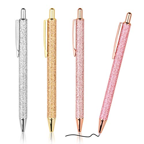 WY WENYUAN 4 Pcs Ballpoint Pens, Comfortable Writing Metal Retractable Pretty Journaling Black Ink Medium Point 1.0 mm Gift Pens, Cute Pens School Supplies for Women