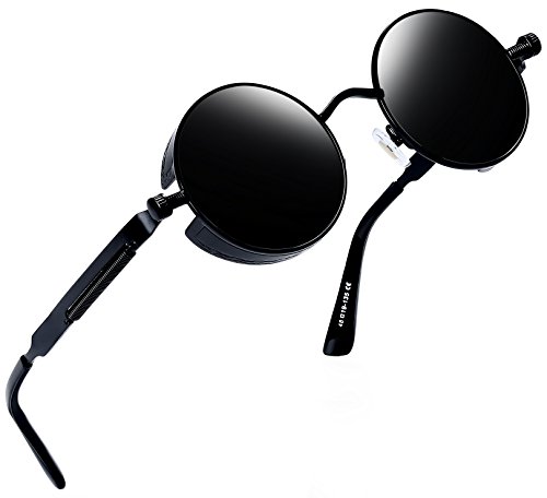 Joopin Black Round Sunglasses Trendy Steampunk Circle Sun Glasses Polarized UV Protection, Hippie Circular Shades for Men Women Costume