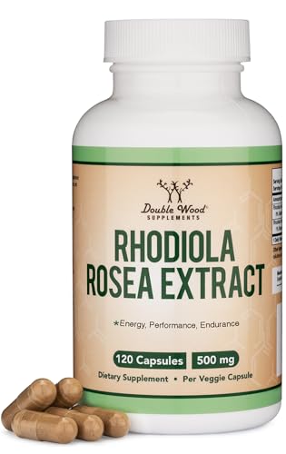 Rhodiola Rosea Supplement 500mg, 120 Vegan Capsules (Third Party Test, Gluten Free, 3% Salidrosides, 1% Rosavins Extract) for Performance, Calming, Motivation by Double Wood