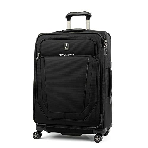 Travelpro Crew Versapack Softside Expandable 8 Spinner Wheel Checked Luggage, USB Port, Men and Women, Jet Black, Checked Medium 25-Inch